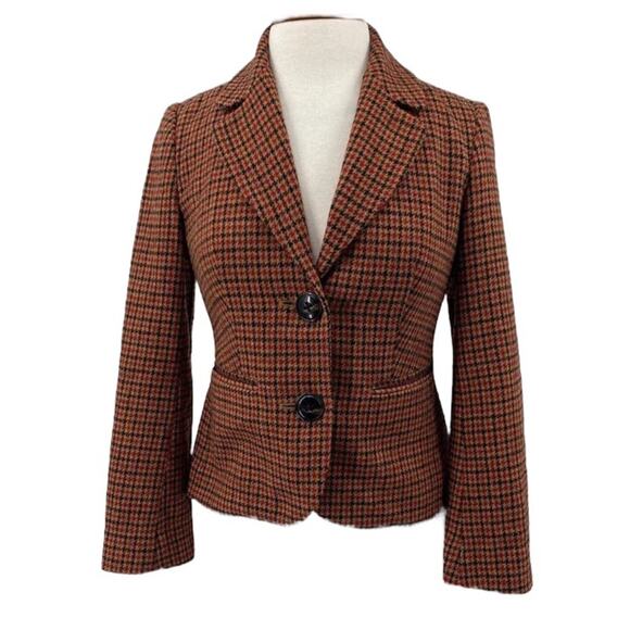 Vintage Talbots Wool Houndstooth Pattern Button Down blazer Brown Cotton size 6 - Picture 3 of 11